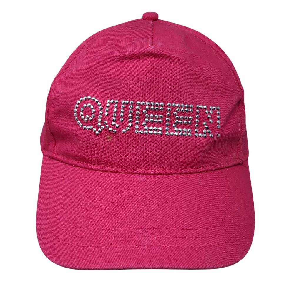 Queen Snapback Hat Pink One Size Solid Adjustable Rhinestone Studded